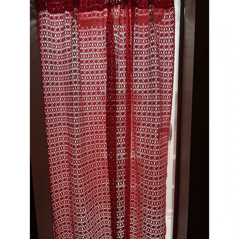 VTG Red Casement Fabric Curtain Drape 1 Panel Solid Red Lace 54” X 72” Bold